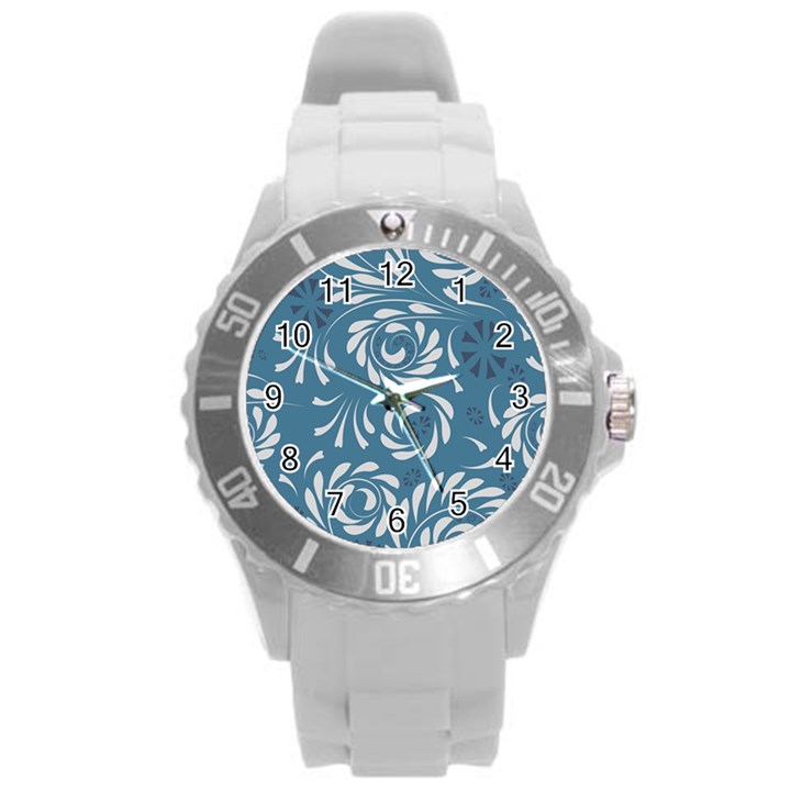 Folk flowers pattern Floral surface design Seamless pattern Round Plastic Sport Watch (L)