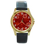 Folk flowers pattern Floral surface design Seamless pattern Round Gold Metal Watch Front