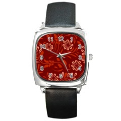 Folk Flowers Pattern Floral Surface Design Seamless Pattern Square Metal Watch by Eskimos