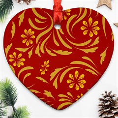 Folk Flowers Pattern Floral Surface Design Seamless Pattern Heart Ornament (two Sides) by Eskimos