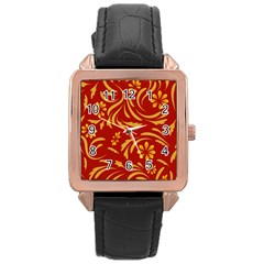 Folk Flowers Pattern Floral Surface Design Seamless Pattern Rose Gold Leather Watch  by Eskimos