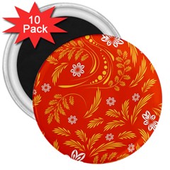 Folk flowers pattern Floral surface design Seamless pattern 3  Magnets (10 pack) 