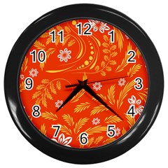 Folk flowers pattern Floral surface design Seamless pattern Wall Clock (Black)