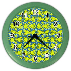 Yellow Tang School On Blue Sea Color Wall Clock by SeaworthyClothing