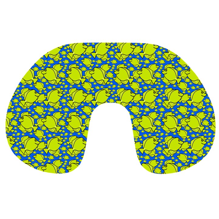 Yellow Tang School on Blue Sea Travel Neck Pillow