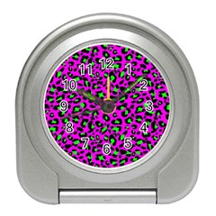 Pink And Green Leopard Spots Pattern Travel Alarm Clock by Casemiro