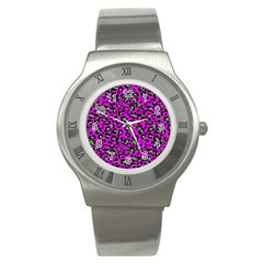 Pink And Green Leopard Spots Pattern Stainless Steel Watch by Casemiro