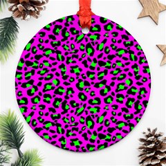 Pink And Green Leopard Spots Pattern Round Ornament (two Sides) by Casemiro