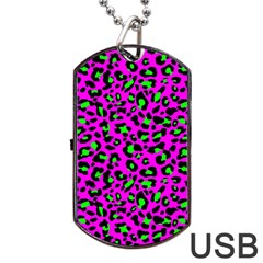 Pink And Green Leopard Spots Pattern Dog Tag Usb Flash (one Side) by Casemiro