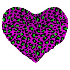 Pink And Green Leopard Spots Pattern Large 19  Premium Heart Shape Cushions