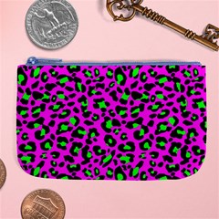 Pink And Green Leopard Spots Pattern Large Coin Purse by Casemiro