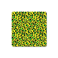 Yellow And Green, Neon Leopard Spots Pattern Square Magnet