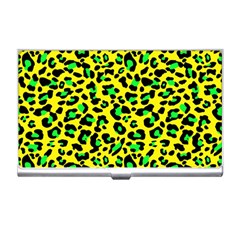 Yellow And Green, Neon Leopard Spots Pattern Business Card Holder