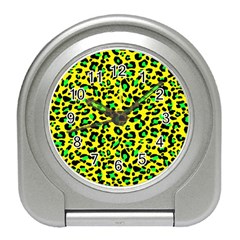 Yellow And Green, Neon Leopard Spots Pattern Travel Alarm Clock by Casemiro