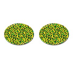 Yellow And Green, Neon Leopard Spots Pattern Cufflinks (oval) by Casemiro