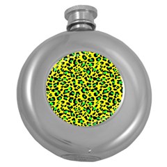 Yellow And Green, Neon Leopard Spots Pattern Round Hip Flask (5 Oz) by Casemiro