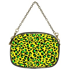 Yellow And Green, Neon Leopard Spots Pattern Chain Purse (one Side)