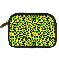 Yellow And Green, Neon Leopard Spots Pattern Digital Camera Leather Case by Casemiro