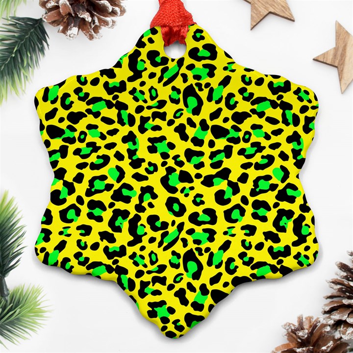 Yellow and green, neon leopard spots pattern Ornament (Snowflake)