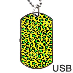 Yellow And Green, Neon Leopard Spots Pattern Dog Tag Usb Flash (one Side) by Casemiro