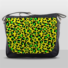 Yellow And Green, Neon Leopard Spots Pattern Messenger Bag by Casemiro