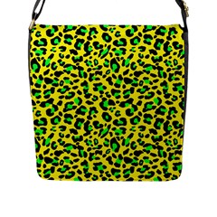 Yellow And Green, Neon Leopard Spots Pattern Flap Closure Messenger Bag (l) by Casemiro