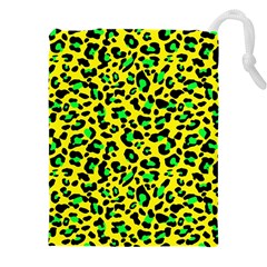 Yellow And Green, Neon Leopard Spots Pattern Drawstring Pouch (5xl) by Casemiro