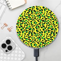 Yellow And Green, Neon Leopard Spots Pattern Wireless Charger by Casemiro