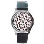 Brown cow spots pattern, animal fur print Round Metal Watch Front