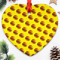 Vector Burgers, Fast Food Sandwitch Pattern At Yellow Ornament (heart) by Casemiro