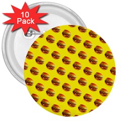 Vector Burgers, Fast Food Sandwitch Pattern At Yellow 3  Buttons (10 Pack)  by Casemiro