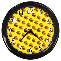 Vector Burgers, Fast Food Sandwitch Pattern At Yellow Wall Clock (black) by Casemiro