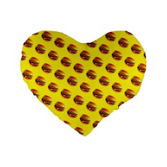 Vector Burgers, Fast Food Sandwitch Pattern At Yellow Standard 16  Premium Flano Heart Shape Cushions by Casemiro