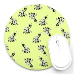 Black and white vector flowers at canary yellow Round Mousepads Front