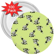 Black And White Vector Flowers At Canary Yellow 3  Buttons (100 Pack)  by Casemiro