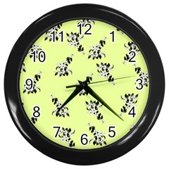 Black And White Vector Flowers At Canary Yellow Wall Clock (black) by Casemiro