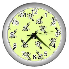 Black And White Vector Flowers At Canary Yellow Wall Clock (silver) by Casemiro