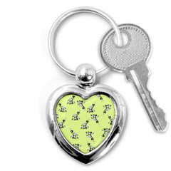 Black And White Vector Flowers At Canary Yellow Key Chain (heart) by Casemiro