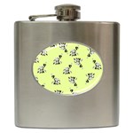 Black and white vector flowers at canary yellow Hip Flask (6 oz) Front