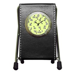 Black And White Vector Flowers At Canary Yellow Pen Holder Desk Clock by Casemiro