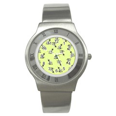 Black And White Vector Flowers At Canary Yellow Stainless Steel Watch by Casemiro