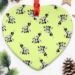 Black And White Vector Flowers At Canary Yellow Heart Ornament (two Sides)