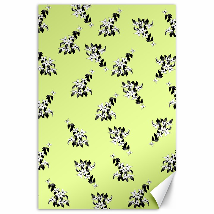 Black and white vector flowers at canary yellow Canvas 24  x 36 