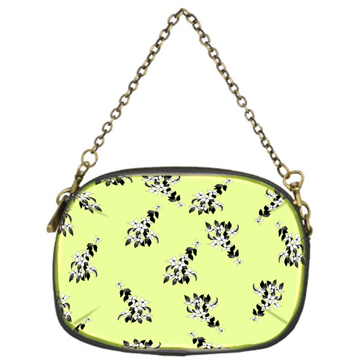 Black and white vector flowers at canary yellow Chain Purse (One Side)