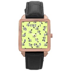 Black And White Vector Flowers At Canary Yellow Rose Gold Leather Watch  by Casemiro