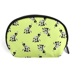 Black And White Vector Flowers At Canary Yellow Accessory Pouch (large) by Casemiro