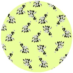 Black And White Vector Flowers At Canary Yellow Wooden Puzzle Round by Casemiro