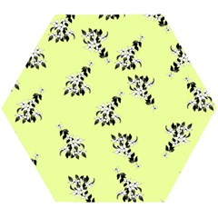 Black And White Vector Flowers At Canary Yellow Wooden Puzzle Hexagon by Casemiro