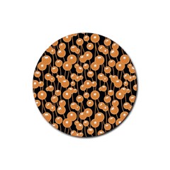 Orange Dandelions On A Dark Background Rubber Round Coaster (4 Pack)  by SychEva