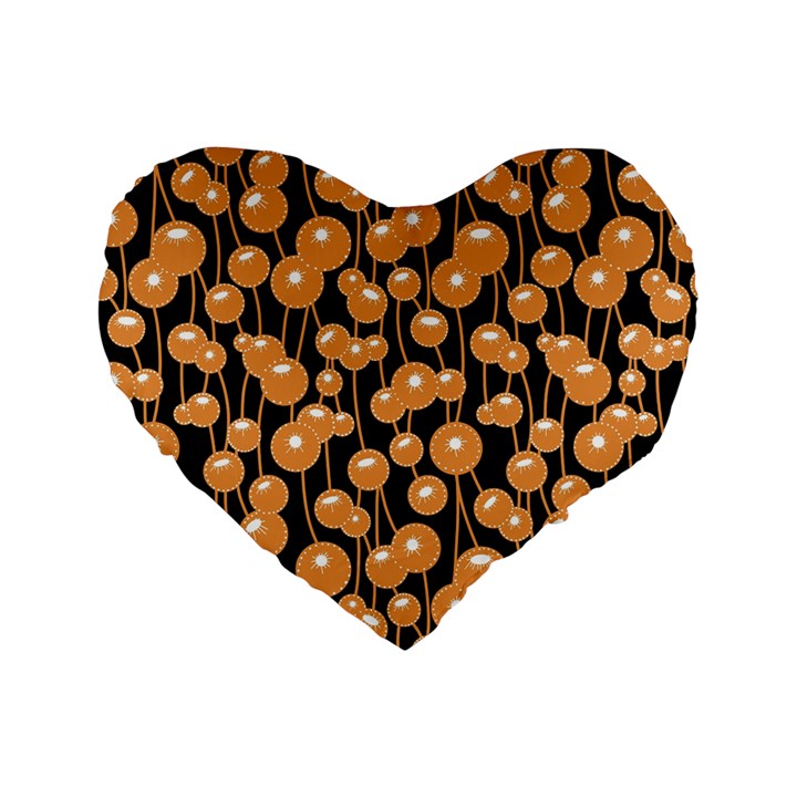 Orange Dandelions On A Dark Background Standard 16  Premium Flano Heart Shape Cushions